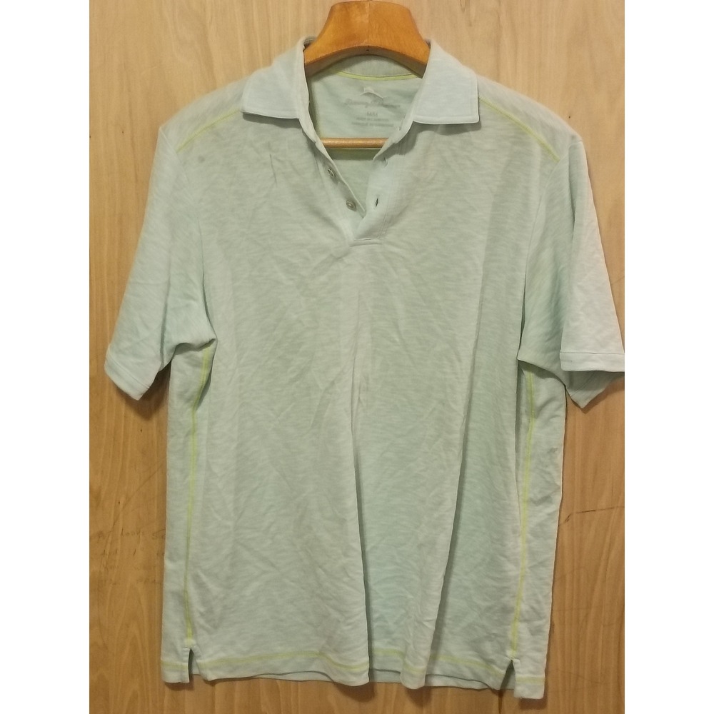 Tommy Bahama Mens Polo Shirt Medium Mint Green Tencel Blend Short Sleeve Casual